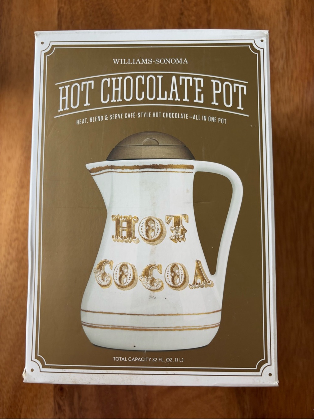 Williams Sonoma White and Gold Hot Cocoa Pitcher-Style Pot